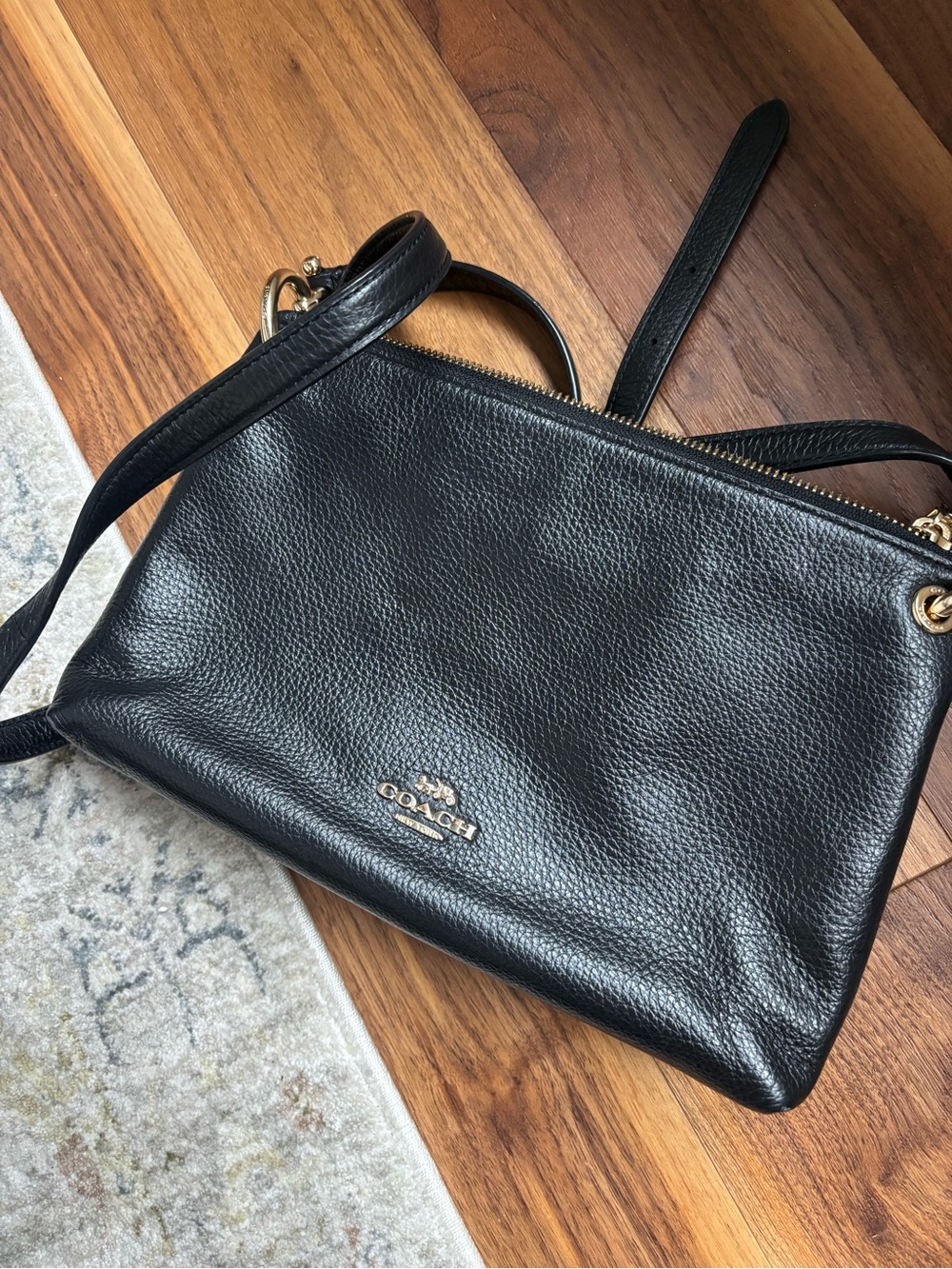 Coach Black Pebbled Leather Gold-Accent Crossbody